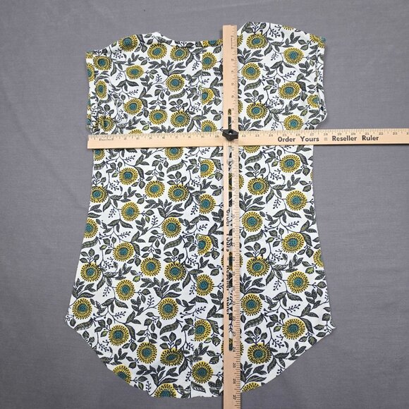 LOFT Floral Short Sleeve Tee Size S White Yellow & Blue Linen Blend - Picture 4 of 4